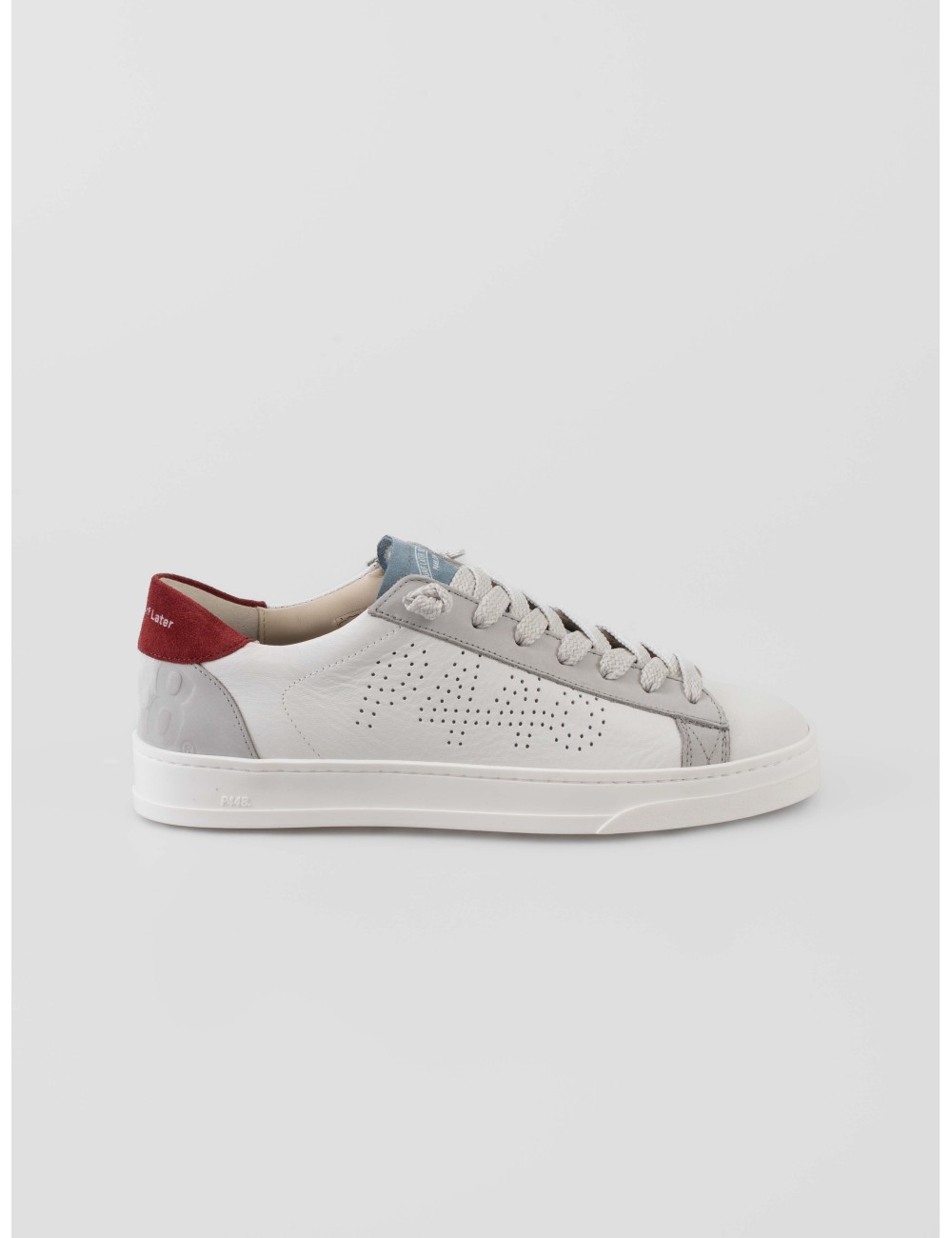 Sneaker P448 JACK F25 C101 NY-BLONE para hombre en piel blanca y ante gris con talón burdeos, diseño italiano - MARFRANC