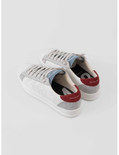 Sneaker P448 JACK F25 C101 NY-BLONE para hombre en piel blanca y ante gris con talón burdeos, diseño italiano - MARFRANC