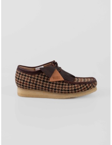 Wallabee Clarks 26182791 Brown Tweed Combi para hombre en tweed Harris y cuero, suela crepé de guijarros artesanal - MARFRANC