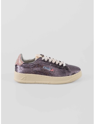 Autry Dallas Low ADLSW TI02 Gun Pink para mujer en paillet gunmetal y talón charol rosa, suela retro de caucho - MARFRANC