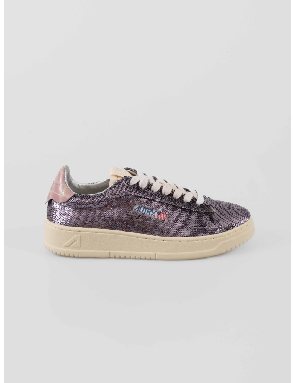 Autry Dallas Low ADLSW TI02 Gun Pink para mujer en paillet gunmetal y talón charol rosa, suela retro de caucho - MARFRANC Autry Dallas Low ADLSW TI02 Gun Pink para mujer en paillet gunmetal y talón charol rosa, suela retro de caucho - MARFRANC