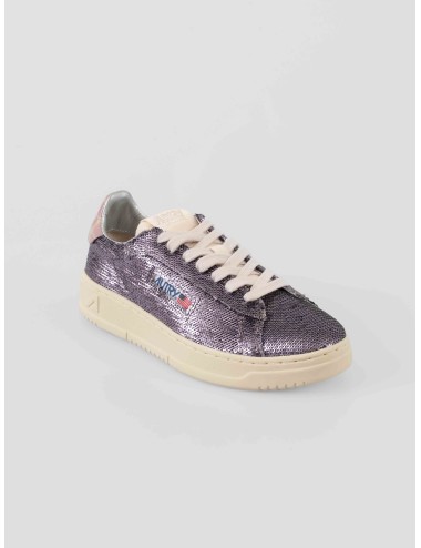 Autry Dallas Low ADLSW TI02 Gun Pink para mujer en paillet gunmetal y talón charol rosa, suela retro de caucho - MARFRANC