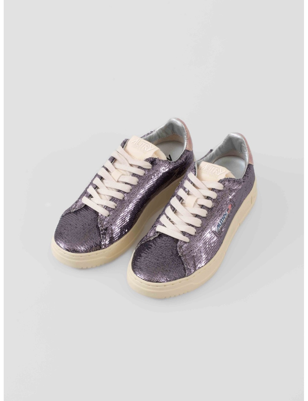 Autry Dallas Low ADLSW TI02 Gun Pink para mujer en paillet gunmetal y talón charol rosa, suela retro de caucho - MARFRANC Autry Dallas Low ADLSW TI02 Gun Pink para mujer en paillet gunmetal y talón charol rosa, suela retro de caucho - MARFRANC