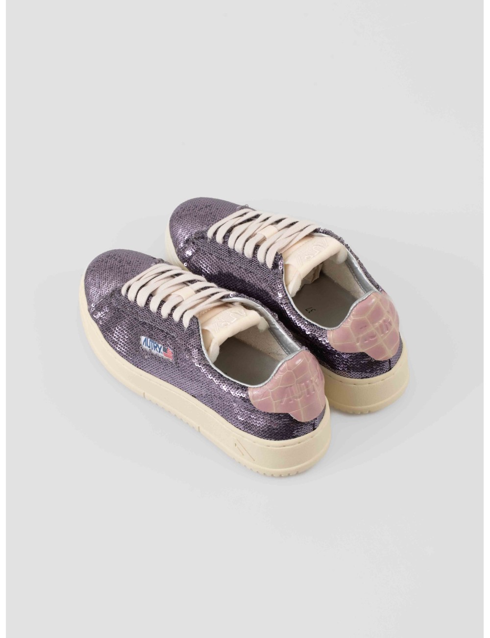 Autry Dallas Low ADLSW TI02 Gun Pink para mujer en paillet gunmetal y talón charol rosa, suela retro de caucho - MARFRANC Autry Dallas Low ADLSW TI02 Gun Pink para mujer en paillet gunmetal y talón charol rosa, suela retro de caucho - MARFRANC