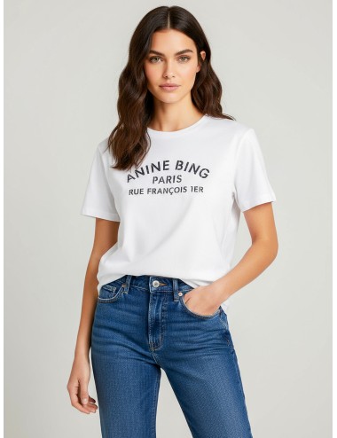 Camiseta ANINE BING COHEN TEE PARIS STENCIL blanca para mujer, algodón 100%, estilo urbano contemporáneo y chic - MARFRANC