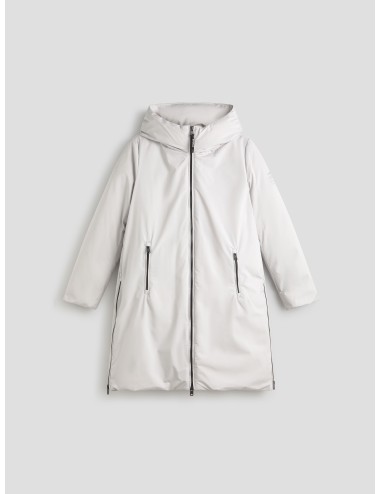 Abrigo Ecoalf Mati gris claro para mujer, 100% poliéster reciclado, corte relajado con capucha, estilo sostenible - MARFRANC