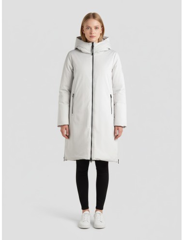 Abrigo Ecoalf Mati gris claro para mujer, 100% poliéster reciclado, corte relajado con capucha, estilo sostenible - MARFRANC