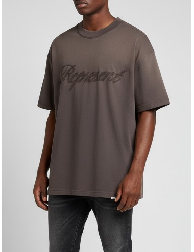 Camiseta Represent marrón para hombre, 100% algodón, logo bordado y barra metálica, estilo urbano MARFRANC