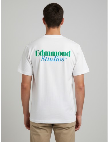 Camiseta Edmmond Studios ELAK blanca para hombre, 100% algodón orgánico, logo trasero, estilo minimalista MARFRANC