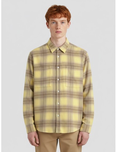 Camisa Edmmond Studios rompecabezas amarilla para hombre, franela 100% algodón, estilo casual moderno MARFRANC