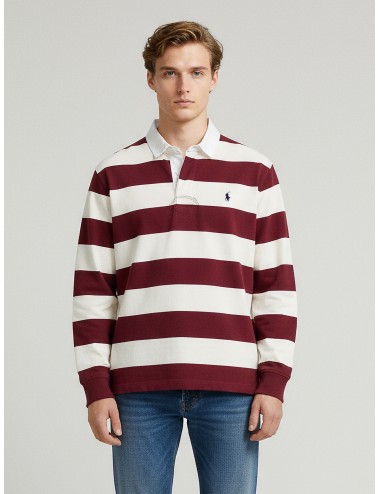 Camiseta rugby Polo Ralph Lauren roja y blanca para hombre, 100% algodón, logo bordado, estilo clásico MARFRANC