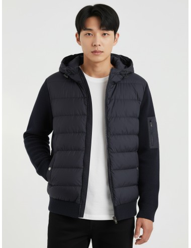 Chaqueta Herno Ribbed Merino azul para hombre, lana merino y plumón, corte regular, estilo elegante MARFRANC