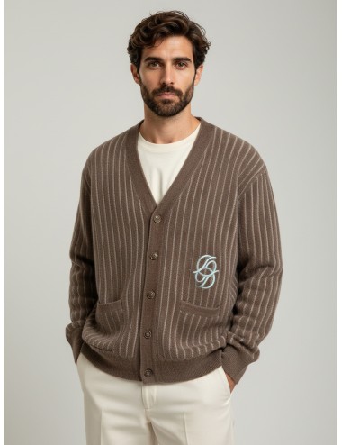 Cárdigan Drôle de Monsieur Monogramme kaki para hombre, mezcla viscosa y nylon, estilo casual chic MARFRANC