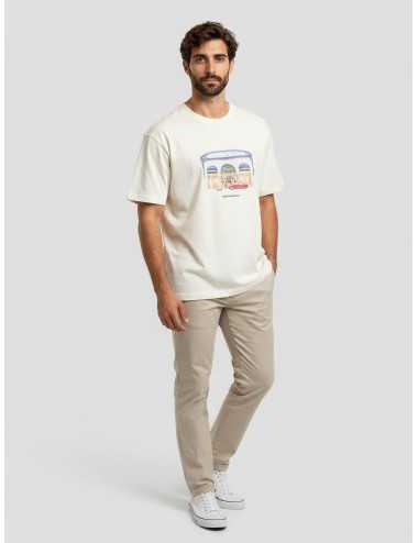 Camiseta Drôle de Monsieur Drôle Palace off white para hombre, 100% algodón, estilo gráfico streetwear MARFRANC