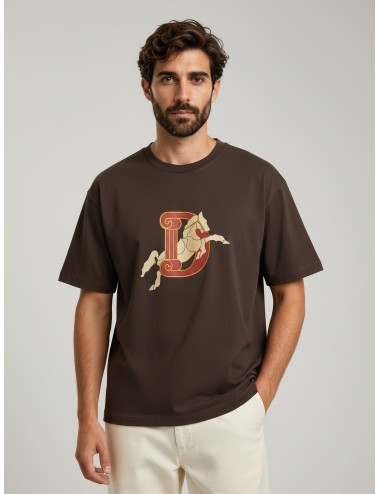 Camiseta Drôle de Monsieur D Cheval marrón oscuro para hombre, 100% algodón, bordado frontal, estilo urbano MARFRANC