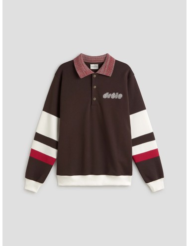 Polo Drôle de Monsieur Sport marrón oscuro para hombre, 100% algodón, detalles retro y bordado Drôle MARFRANC