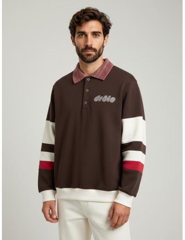 Polo Drôle de Monsieur Sport marrón oscuro para hombre, 100% algodón, detalles retro y bordado Drôle MARFRANC