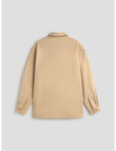 Sobrecamisa Drôle de Monsieur Brodée Fleur beige para hombre, algodón elástico, bordado floral, estilo chic MARFRANC