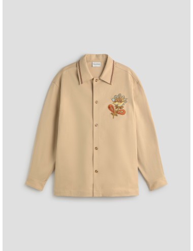 Sobrecamisa Drôle de Monsieur Brodée Fleur beige para hombre, algodón elástico, bordado floral, estilo chic MARFRANC