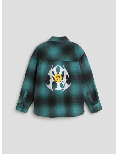 Camisa Barrow verde para hombre, mezcla de lana con efecto franela, logo gótico trasero, estilo urbano MARFRANC