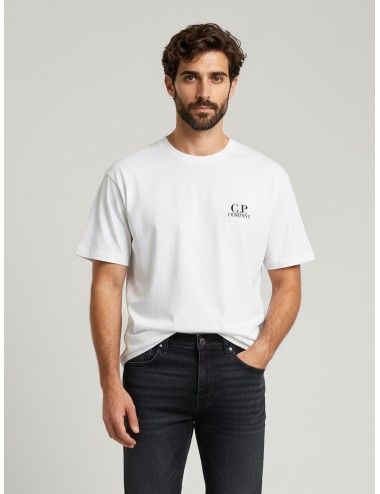 Camiseta C.P. Company blanca para hombre, 100% algodón, logo serigrafiado frontal y trasero, estilo urbano MARFRANC