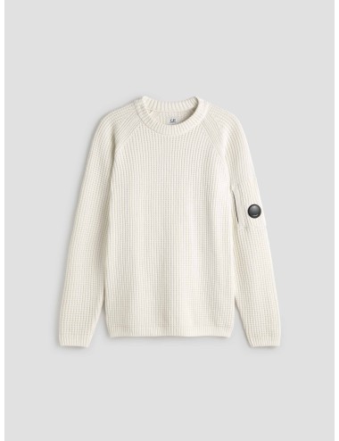 Suéter C.P. Company blanco para hombre, 100% algodón, cuello redondo, detalle de lentejuela, estilo urbano MARFRANC