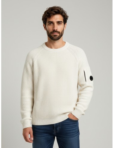 Suéter C.P. Company blanco para hombre, 100% algodón, cuello redondo, detalle de lentejuela, estilo urbano MARFRANC