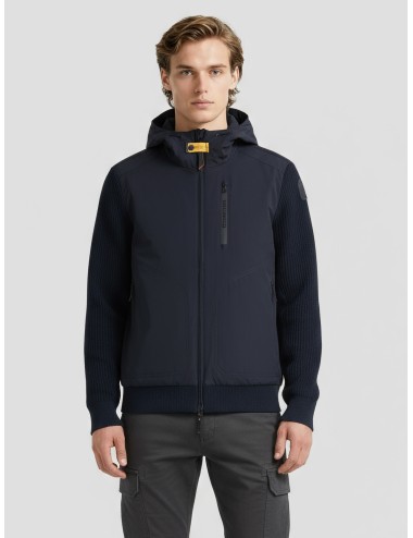 Cárdigan Parajumpers Willard navy para hombre, mezcla técnica con capucha y mangas de canalé, estilo urbano MARFRANC