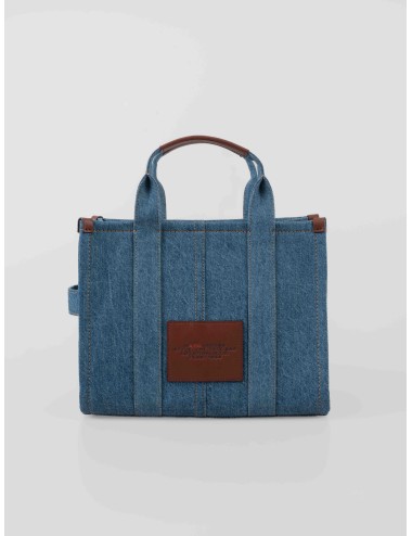 Bolso Marc Jacobs The Medium Tote denim azul con gráficos universitarios y correa ajustable para mujer - MARFRANC