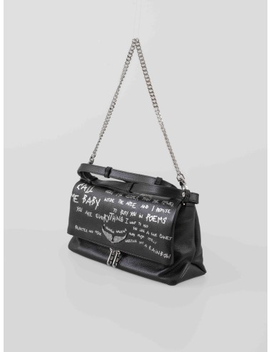 Bolso Zadig & Voltaire Rocky II Graffiti en piel negra con bordados plateados y doble asa disponible en MARFRANC