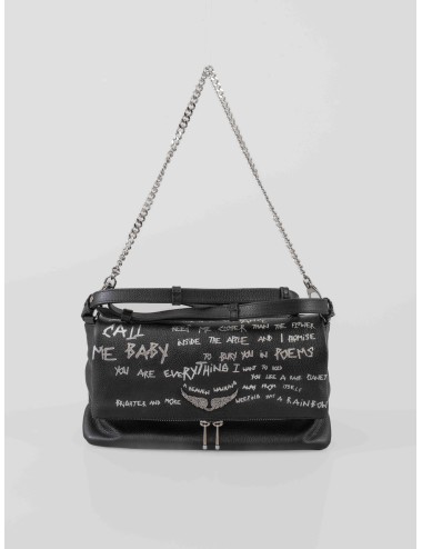 Bolso Zadig & Voltaire Rocky II Graffiti en piel negra con bordados plateados y doble asa disponible en MARFRANC