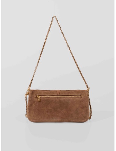 Bolso Zadig & Voltaire Rock Western Suede en ante color cognac con cadena dorada y cierre de alas, disponible en MARFRANC