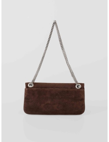 Bolso Zadig & Voltaire Rock II Suede en ante color wood con cadena plateada y logo de alas, disponible en MARFRANC