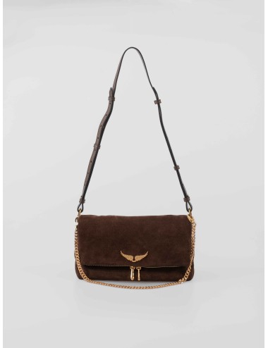 Bolso Zadig & Voltaire Rock II Suede en ante color wood con cadena dorada y logo de alas, disponible en MARFRANC
