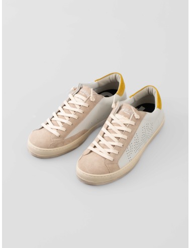 P448 John hombre Piuma Cre zapatilla piel ante blanca beige talón amarillo disponible en MARFRANC