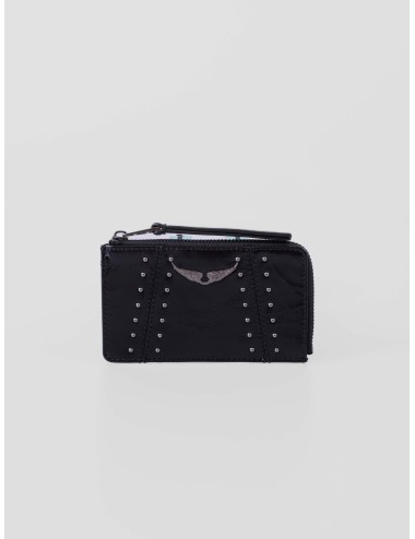 Monedero negro Zadig&Voltaire ZV Card Vintage Patent Studs con tachuelas para mujer, disponible en MARFRANC.