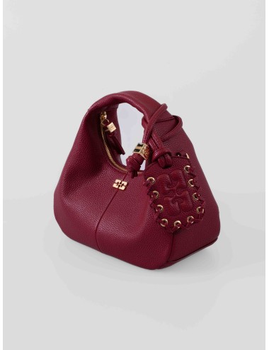 Bolso hobo GANNI B2070141 en piel color Red Dahlia con detalles trenzados, para mujer, disponible en MARFRANC.