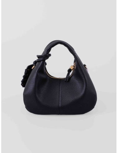 Bolso hobo negro GANNI A6976 de piel con detalles trenzados y logo dorado para mujer, disponible en MARFRANC.