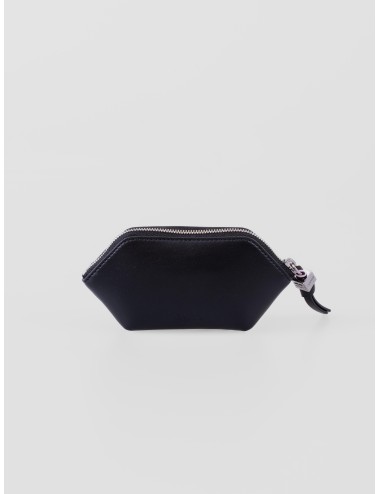 Pouch de piel negra GANNI B3010115 con ilustración de caniche para mujer disponible en MARFRANC