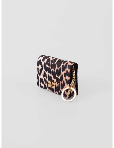 Cartera GANNI Leopard Grained Bou Card Holder With Flap en estampado leopardo Almond Milk para mujer - MARFRANC