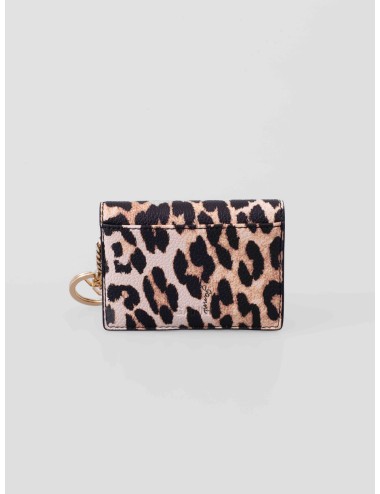 Cartera GANNI Leopard Grained Bou Card Holder With Flap en estampado leopardo Almond Milk para mujer - MARFRANC