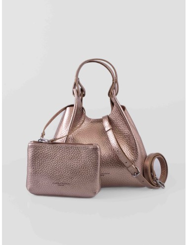 Bolso bucket Gianni Chiarini DUA BS9719 en piel metalizada Mirage – Clay para mujer con bolso interior extraíble - MARFRANC