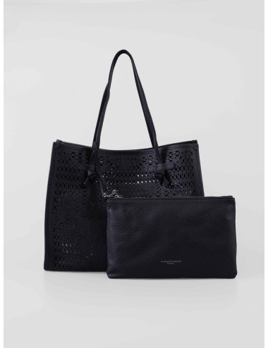 Bolso tote Gianni Chiarini MARCELLA BS 12390 en piel perforada color negro para mujer con asas largas y bolso interior extraíble