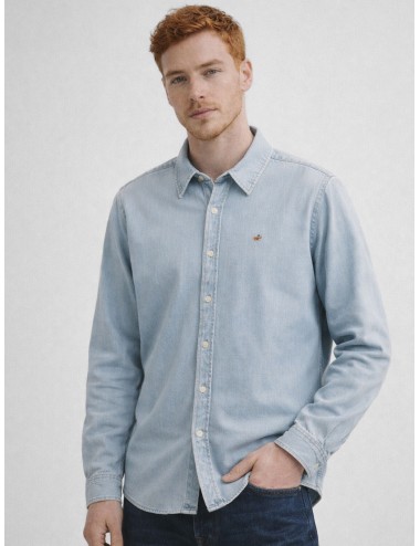 Camisa Edmmond Studios Duck Patch Denim Plain Bleach para hombre en algodón con bordado distintivo