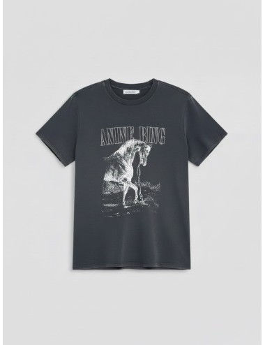 Camiseta ANINE BING Lili Tee Horse washed black para mujer en algodón orgánico y gráfico serigrafiado.