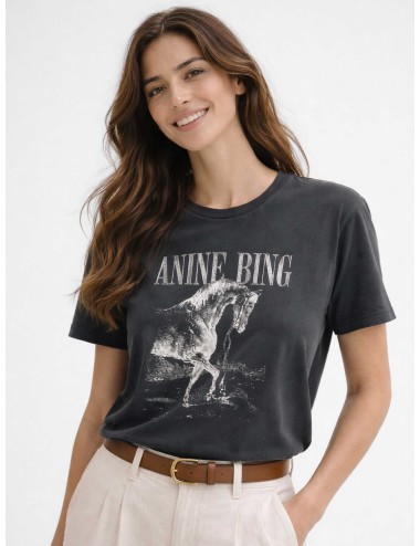 Camiseta ANINE BING Lili Tee Horse washed black para mujer en algodón orgánico y gráfico serigrafiado.