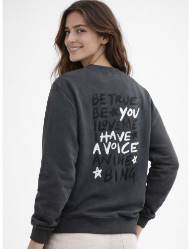 Sudadera ANINE BING Miles Empowerment washed black para mujer en algodón orgánico y print gráfico