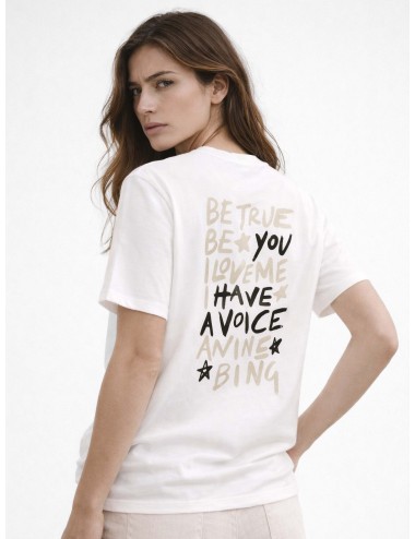 Camiseta ANINE BING Walker Tee Empowerment ivory para mujer en algodón ligero con estampado gráfico.