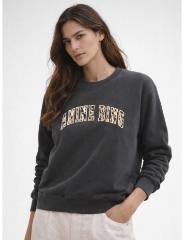 Sudadera ANINE BING Miles Leopard washed black para mujer en algodón orgánico estampado chenilla.