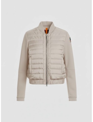 Chaqueta Parajumpers Loretta Chateau Grey para mujer, híbrida en nylon acolchado y mangas fleece.